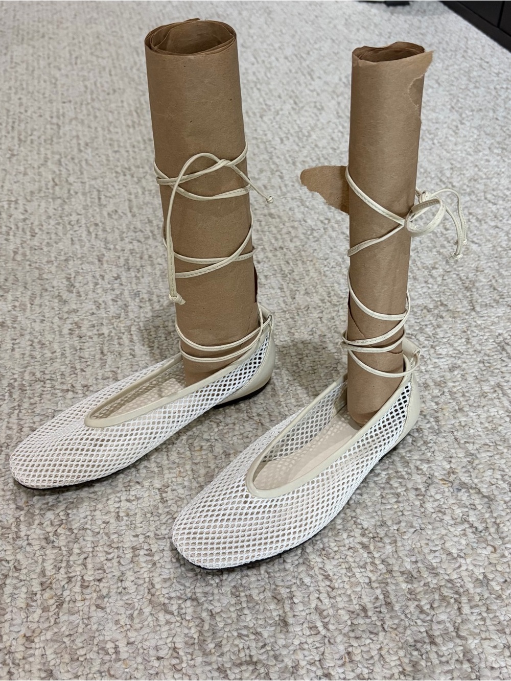 NEW COS Minimal Feminine Chic Leather Trimmed Removable Tie Mesh Ballet Flats